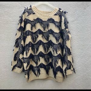 MinkPink Sweater Oversized Bohemian Shag Oversized Navy Cream XS